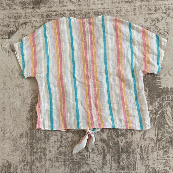 Coldwater Creek Multicolor Striped Button-Up Tie Front Linen Blouse Large Petite - Picture 10 of 11
